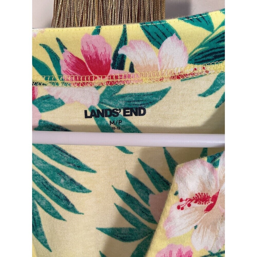 Lands' End Yellow Hibiscus Print Babydoll Mini Dress Sleeveless Sz M 10-12 - Picture 3 of 7